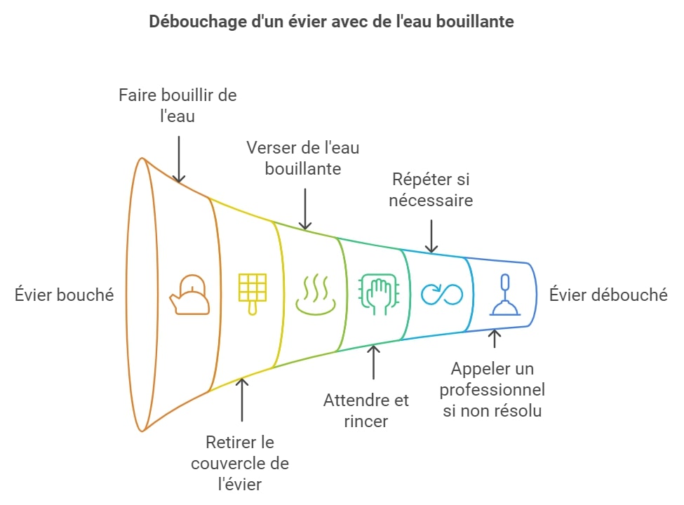Debouchage dun evier avec de leau bouillante