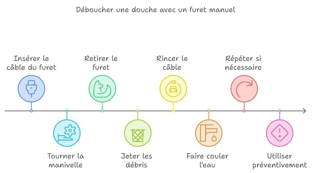 Deboucher une douche avec un furet manuel