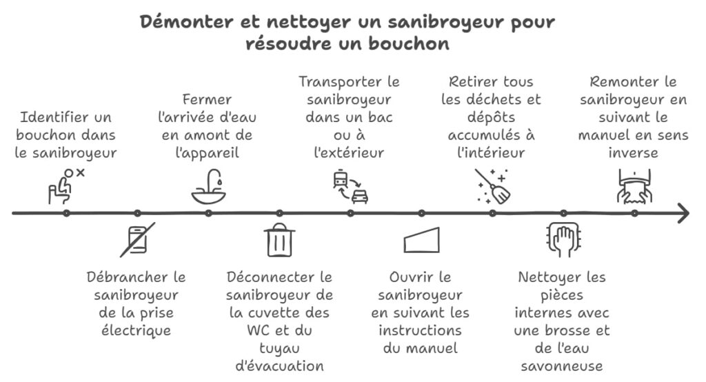 Demonter et nettoyer un sanibroyeur pour resoudre un bouchon