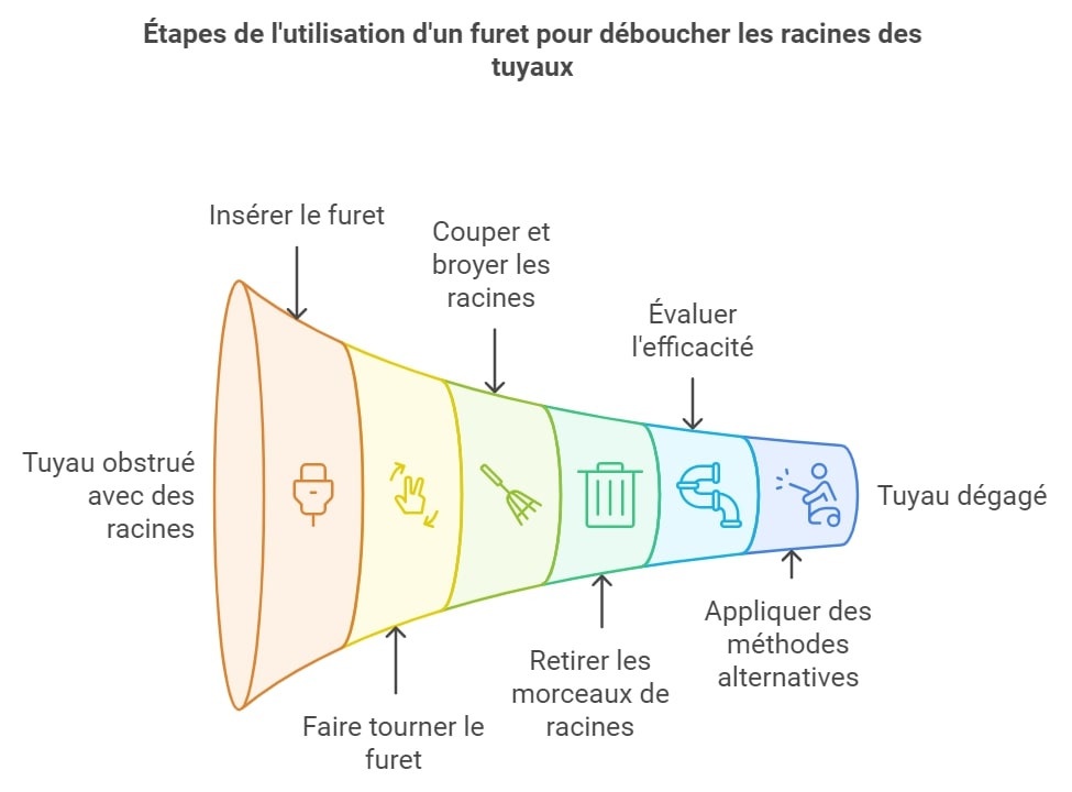 Etapes de lutilisation dun furet pour deboucher les racines des
