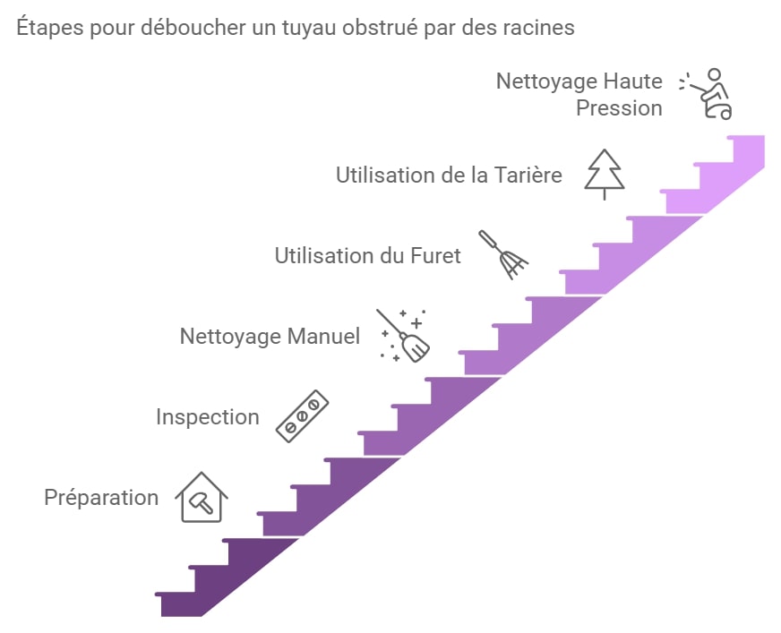 Etapes pour deboucher un tuyau obstrue par des racines
