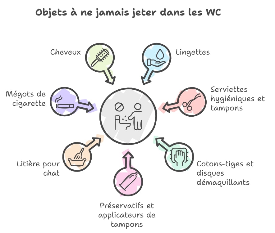 Objets a ne jamais jeter dans les WC