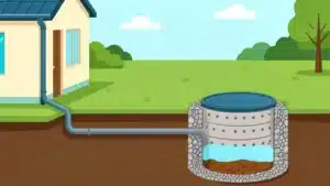 Coupe d’un puits d’infiltration fermé recevant les eaux pluviales, avec des sédiments accumulés au fond.