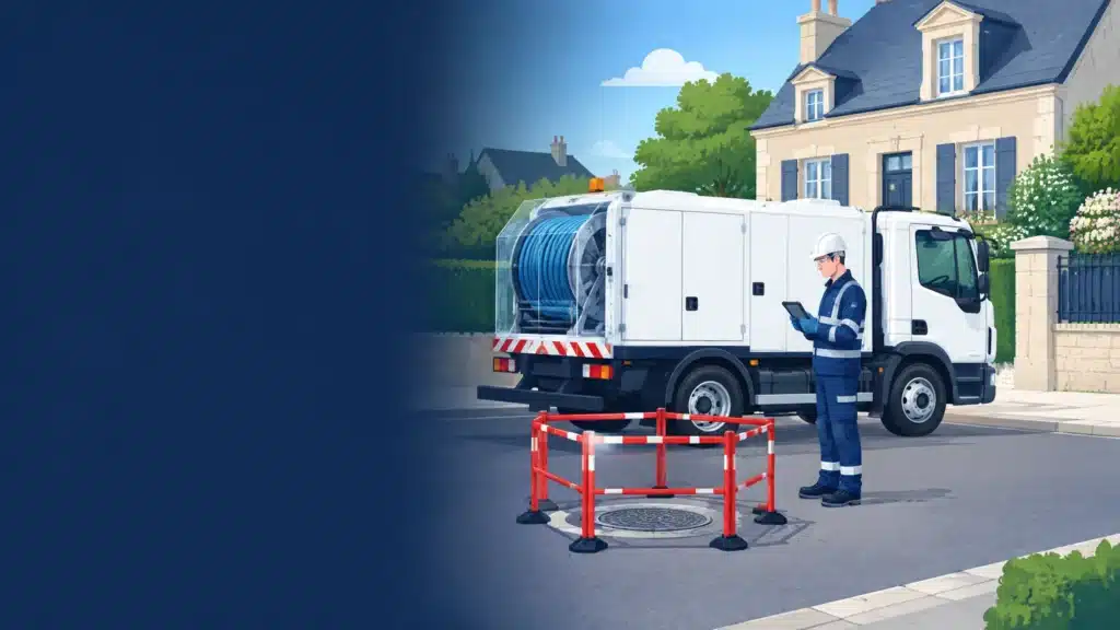 Technicien contrôlant un camion après un curage de canalisation