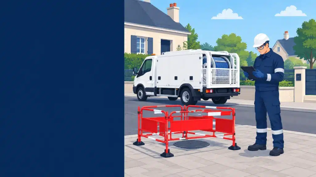 Technicien contrôlant le résultat après un débouchage de canalisation