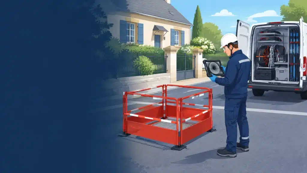 Technicien consultant les images d’une inspection vidéo de canalisation